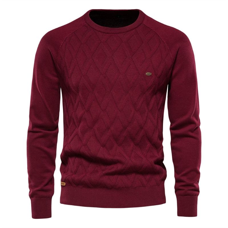 Herre Høst Og Vinter Pullover Solid Diamond Rutet Strikket Genser Casual - Svart