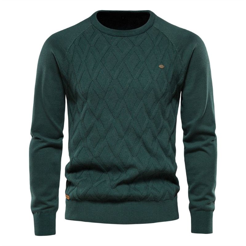 Herre Høst Og Vinter Pullover Solid Diamond Rutet Strikket Genser Casual - Svart