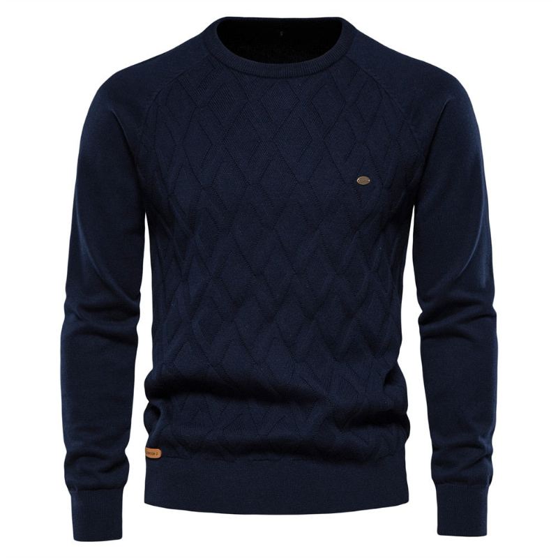 Herre Høst Og Vinter Pullover Solid Diamond Rutet Strikket Genser Casual - Svart