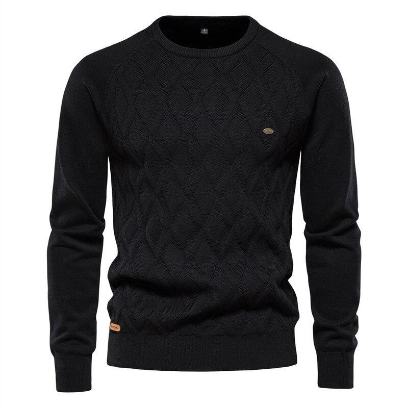 Herre Høst Og Vinter Pullover Solid Diamond Rutet Strikket Genser Casual - Svart