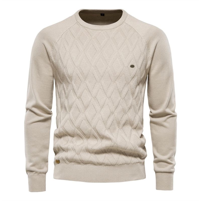 Herre Høst Og Vinter Pullover Solid Diamond Rutet Strikket Genser Casual - Svart