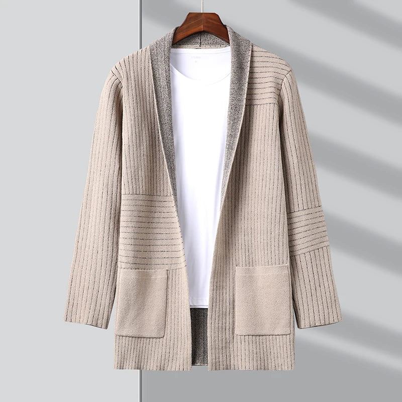 Herre Lang Cardigan Retro Genser Høst Vinter Strikk Street Wear Casual Coats - Svart