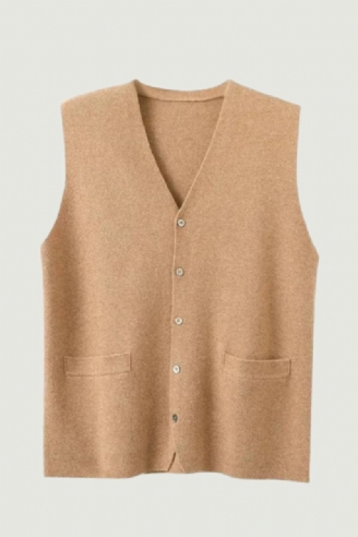 Herre Pure Cashmere Cardigan Vest Høst Vinter V-hals Ung Strikket Topp High-end Jakke Uformell Ermeløs Genser