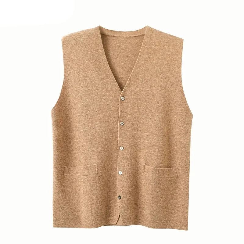 Herre Pure Cashmere Cardigan Vest Høst Vinter V-hals Ung Strikket Topp High-end Jakke Uformell Ermeløs Genser - Blå