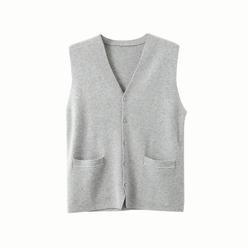 Herre Pure Cashmere Cardigan Vest Høst Vinter V-hals Ung Strikket Topp High-end Jakke Uformell Ermeløs Genser - Blå