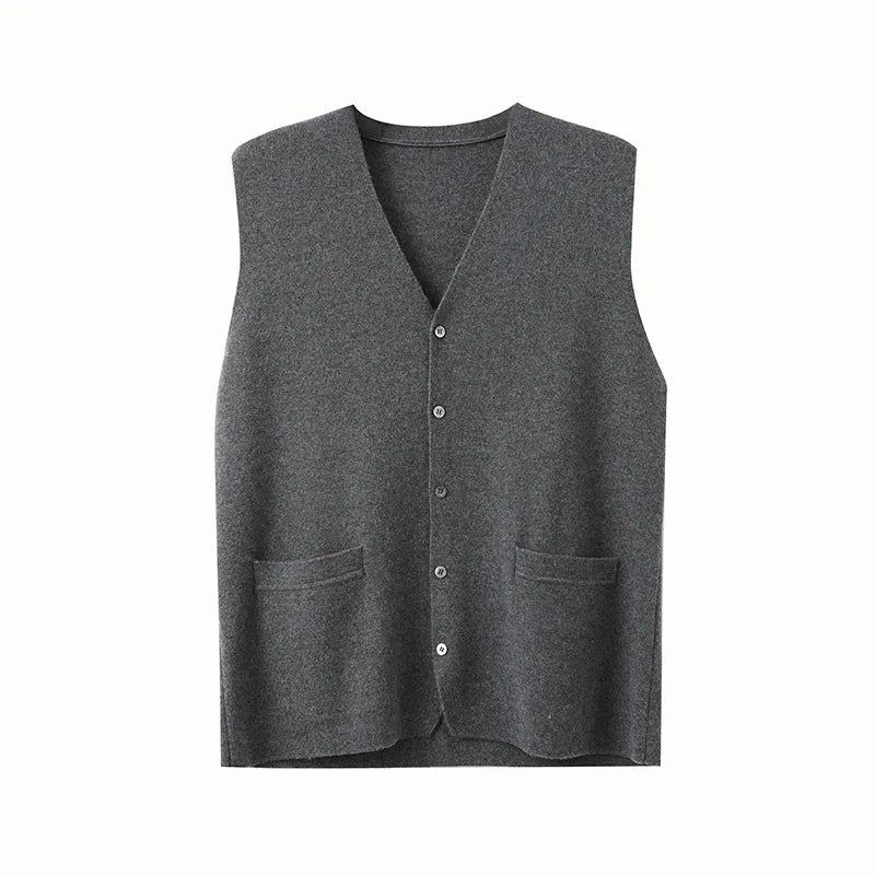 Herre Pure Cashmere Cardigan Vest Høst Vinter V-hals Ung Strikket Topp High-end Jakke Uformell Ermeløs Genser - Blå