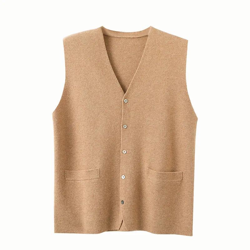 Herre Pure Cashmere Cardigan Vest Høst Vinter V-hals Ung Strikket Topp High-end Jakke Uformell Ermeløs Genser - Blå