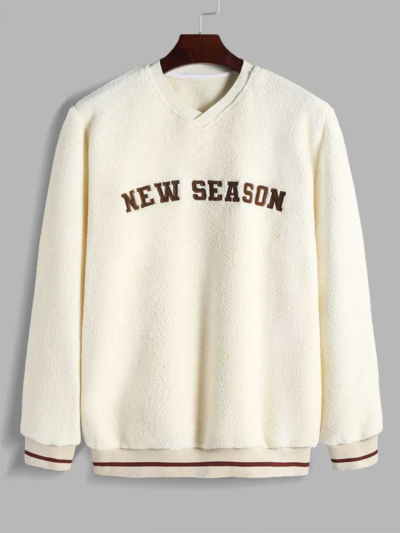 Hettegenser For Menn Basic Fleece Fluffy Sweatshirt V-hals Streetwear Pullover Høst Vinter Hettegensere Sweater Unisex Stil Nyhet - Beige