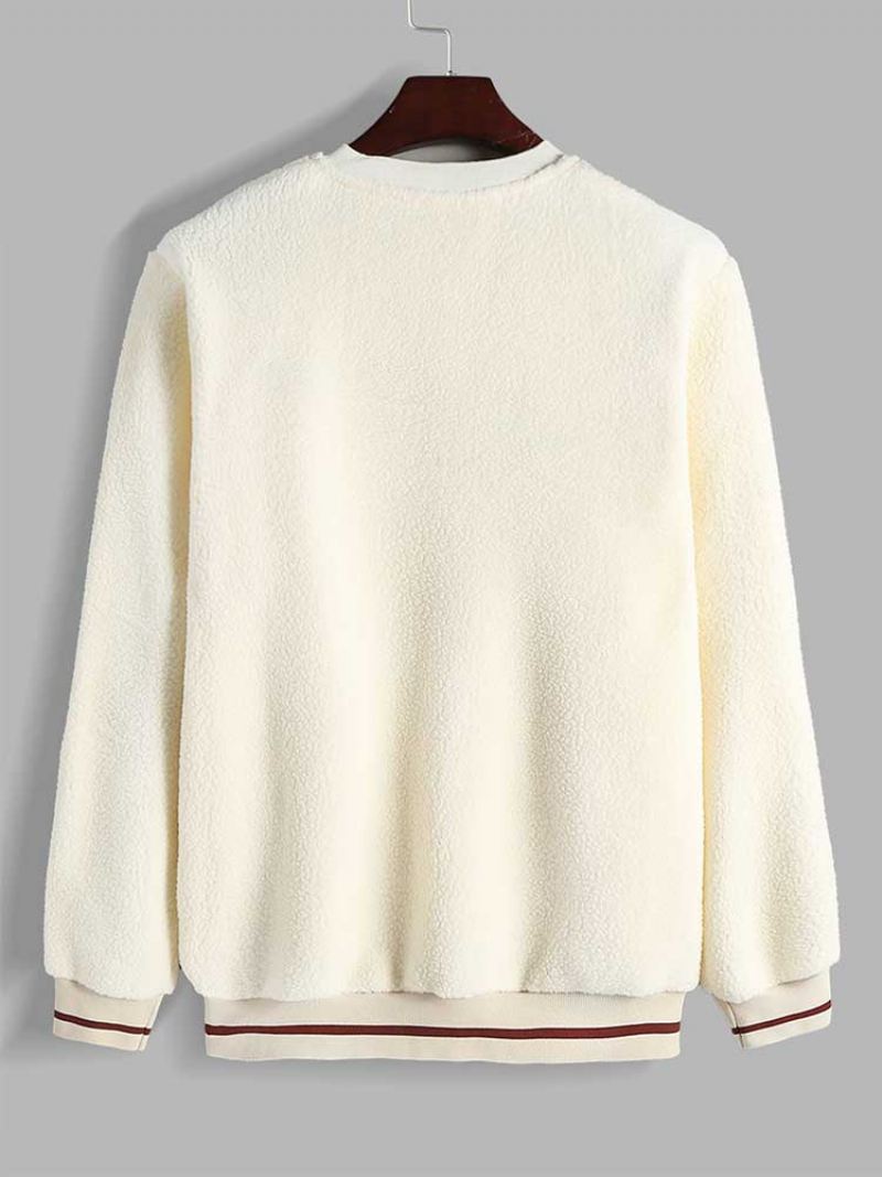 Hettegenser For Menn Basic Fleece Fluffy Sweatshirt V-hals Streetwear Pullover Høst Vinter Hettegensere Sweater Unisex Stil Nyhet - Beige