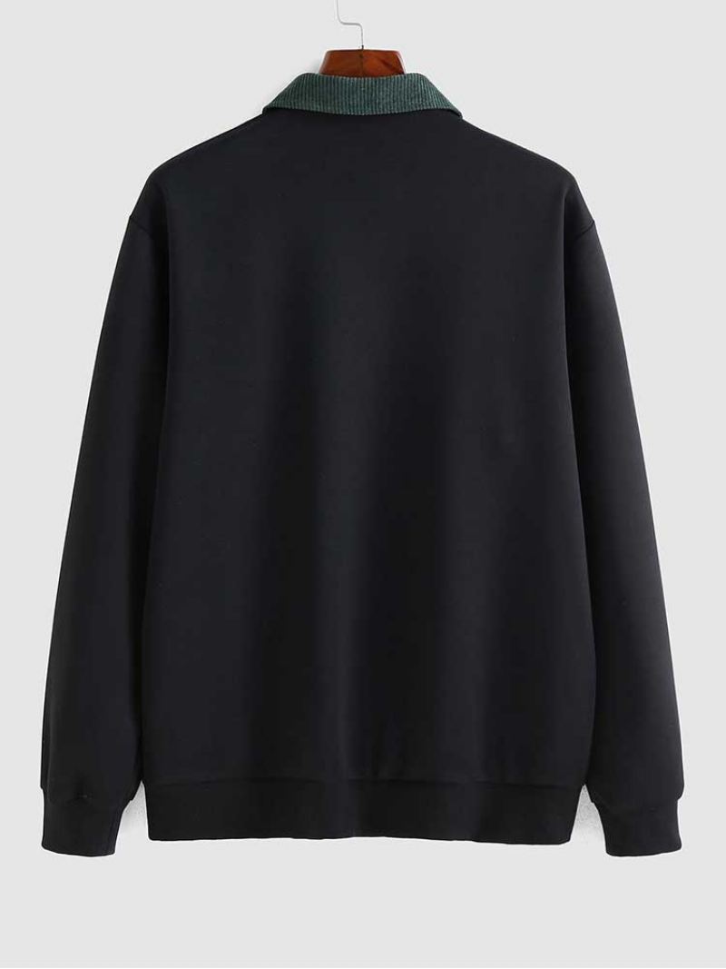 Hettegensere For Menn Bokstavtrykk Halv Glidelås Cordfløyelgenser Uformell Turn-down Krage Pullover Høst Vinter Sweater Hettegenser - Svart