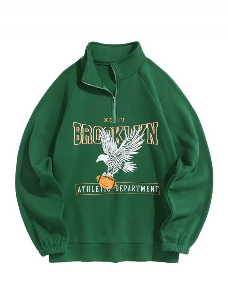 Hettegensere For Menn Fleece Fôr Brooklyn Eagle Grafisk Genser Unisex Turtleneck Hettegenser Glidelås Streetwear Pullover Sweater - Svart