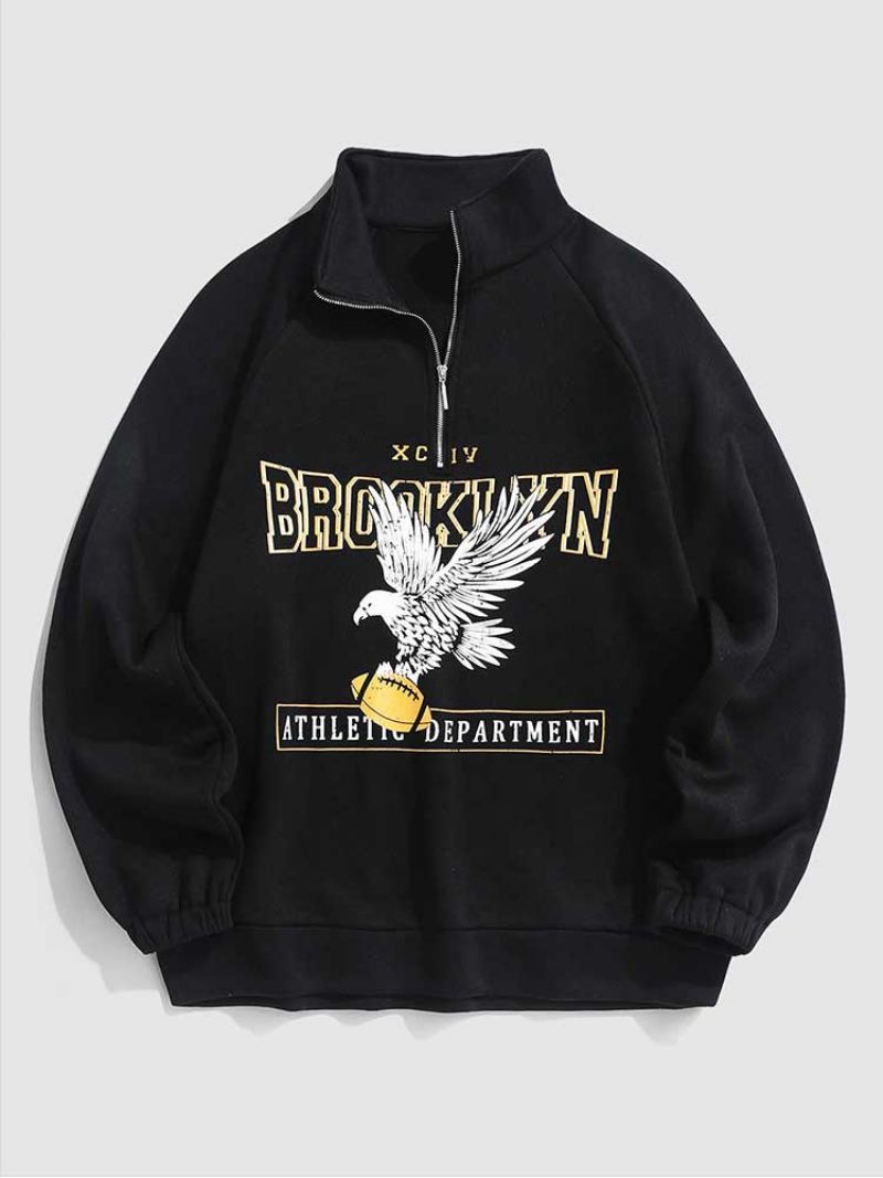 Hettegensere For Menn Fleece Fôr Brooklyn Eagle Grafisk Genser Unisex Turtleneck Hettegenser Glidelås Streetwear Pullover Sweater - Svart