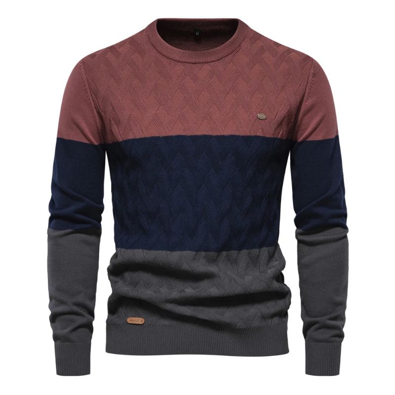 Høst Patchwork O-hals Pullover Gensere For Menn Genser Varm Vinterstrikket - Mørkeblå