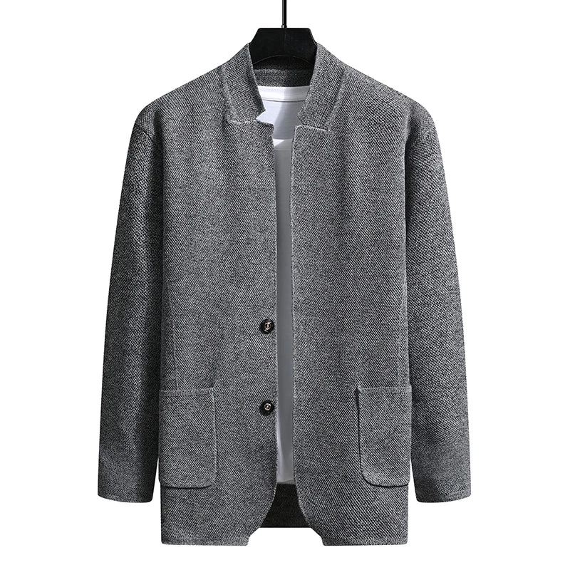 Høst Slim Fit Knit Blazer Herre Topp Cardigan Genser Fritidskåper Jakke Strikkede Klær - Khaki