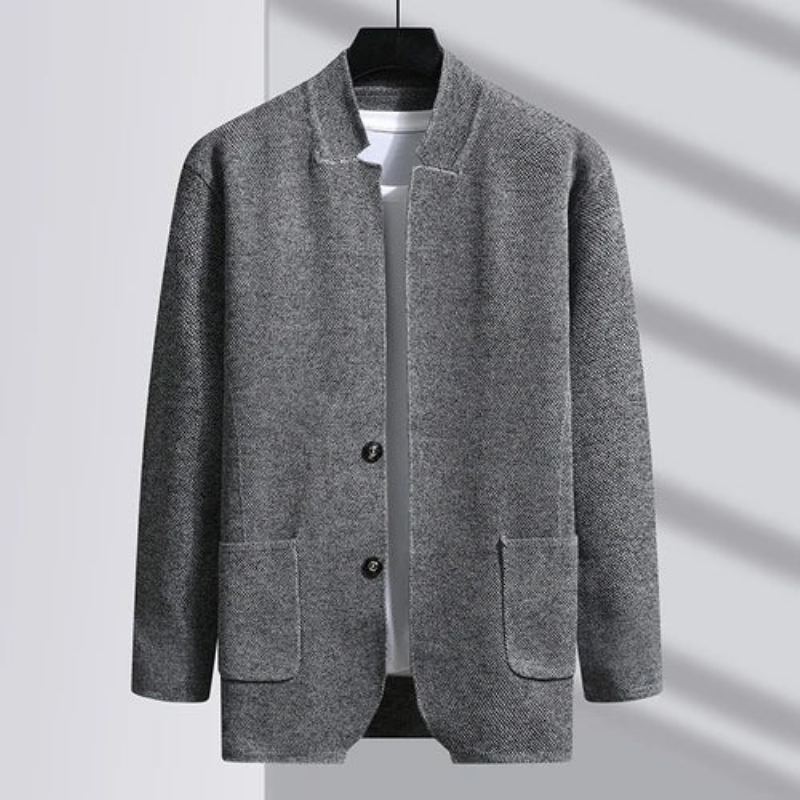 Høst Slim Fit Knit Blazer Herre Topp Cardigan Genser Fritidskåper Jakke Strikkede Klær - Khaki