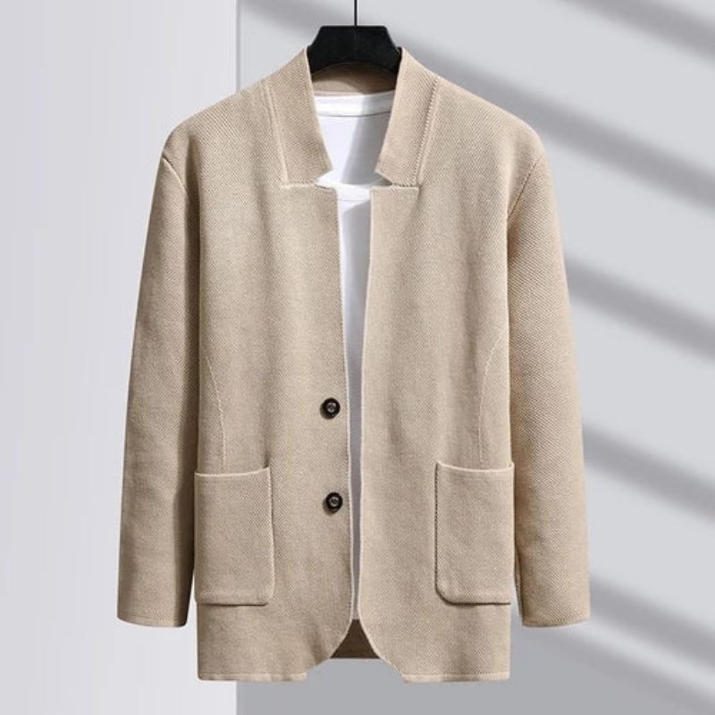 Høst Slim Fit Knit Blazer Herre Topp Cardigan Genser Fritidskåper Jakke Strikkede Klær - Khaki