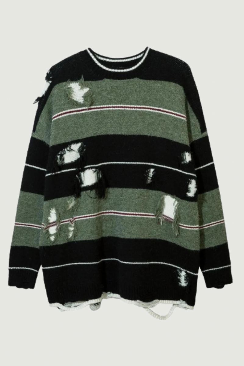 Høst Streetwear Hollow Out Stripe Hullstrikket Genser Pullover Oversize Løsstrikket Topp