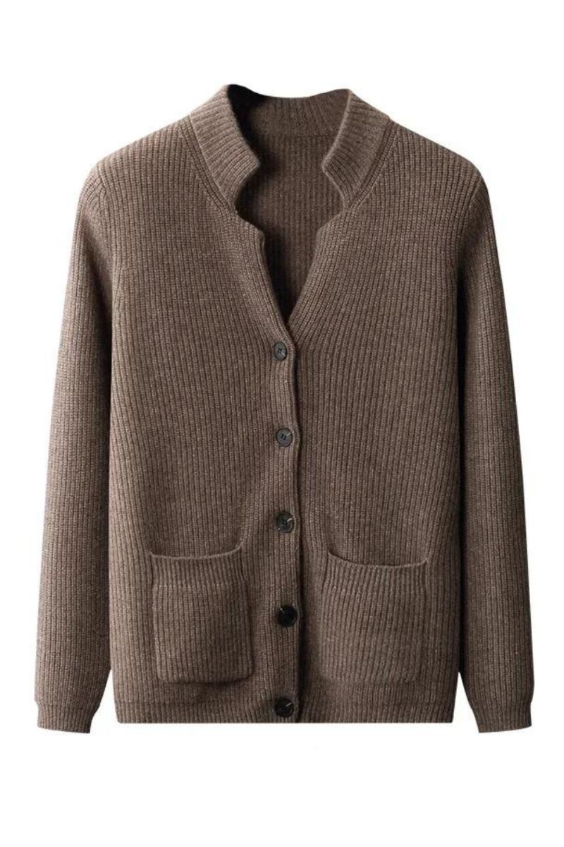 Høst Vinter Cardigan Genser Cashmere Fortykket Pocket Coat Solid