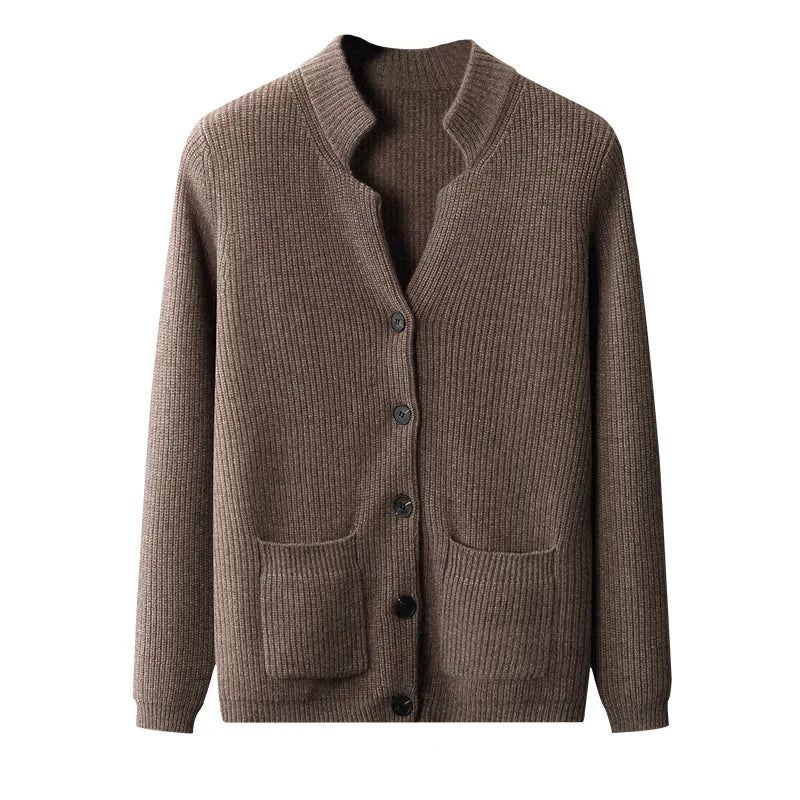 Høst Vinter Cardigan Genser Cashmere Fortykket Pocket Coat Solid - Brun