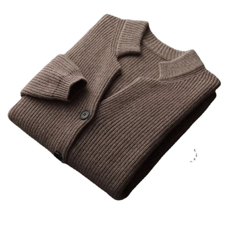 Høst Vinter Cardigan Genser Cashmere Fortykket Pocket Coat Solid - Brun