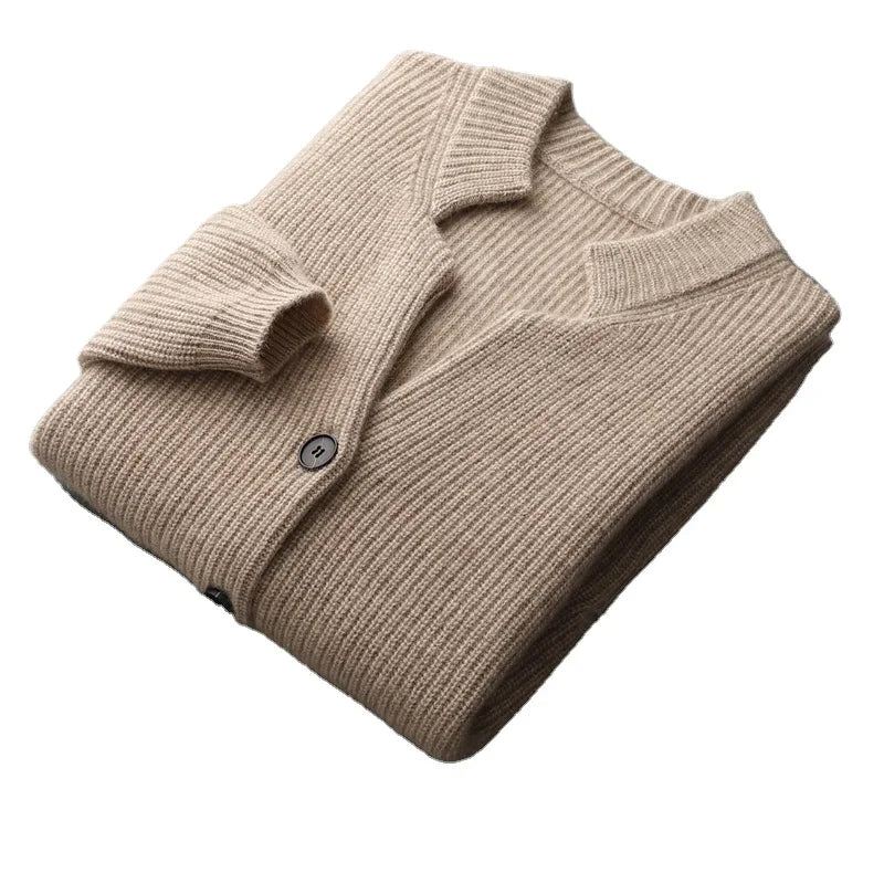 Høst Vinter Cardigan Genser Cashmere Fortykket Pocket Coat Solid - Brun