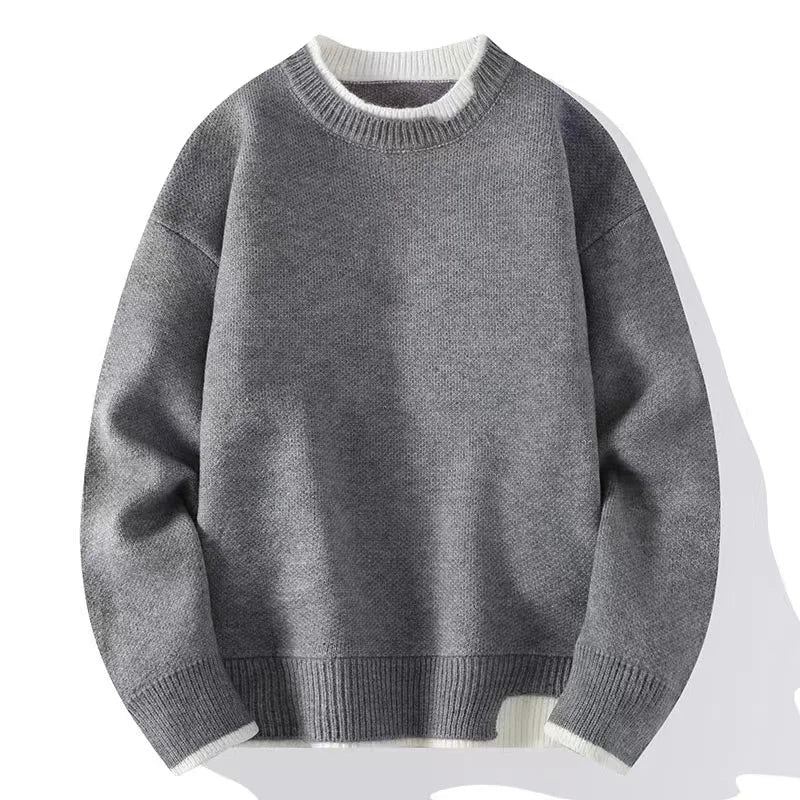 Høst Vinter Herre Gensere Solid Krage Strikket Pullover Genser - Grå