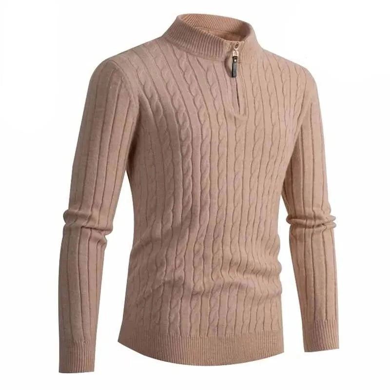 Høst Vintergenser Herre Ensfarget Halv Turtleneck Glidelåsstrikkede Gensere Mote Causal Slim Fit Pullover Herregensere Svart Grå - Grå