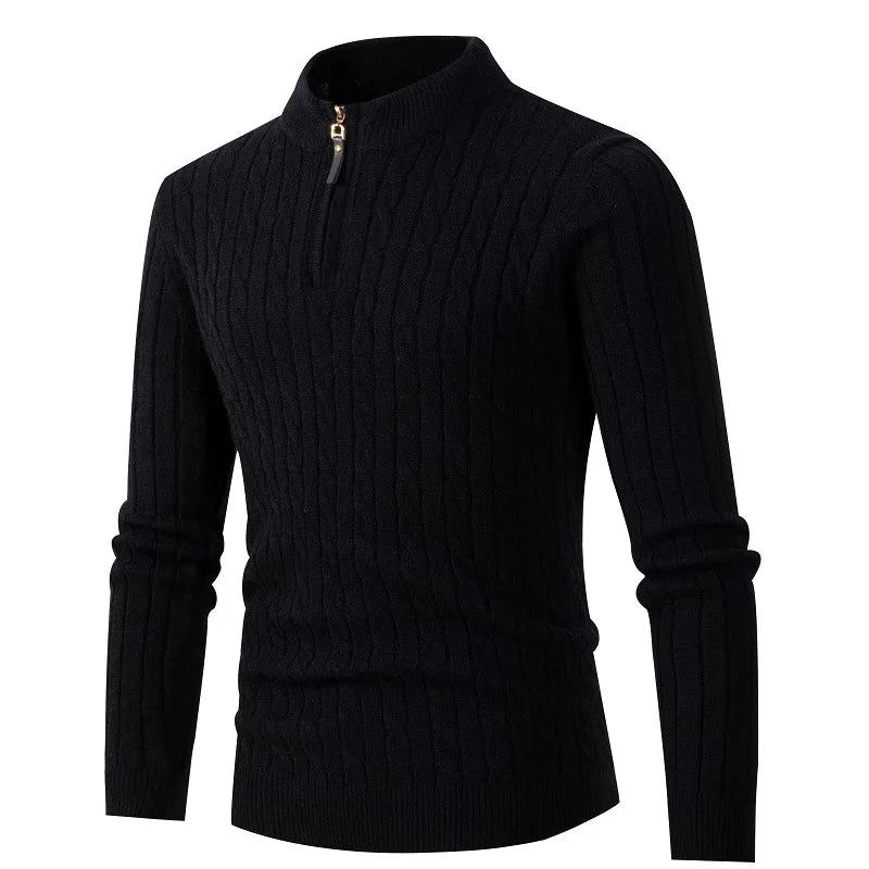 Høst Vintergenser Herre Ensfarget Halv Turtleneck Glidelåsstrikkede Gensere Mote Causal Slim Fit Pullover Herregensere Svart Grå - Grå