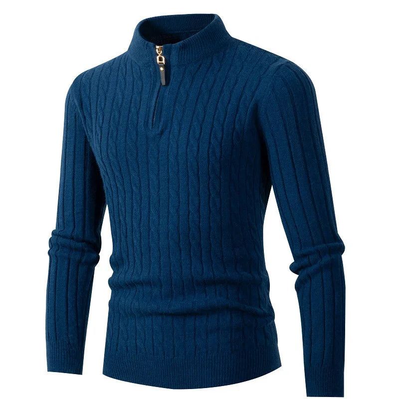 Høst Vintergenser Herre Ensfarget Halv Turtleneck Glidelåsstrikkede Gensere Mote Causal Slim Fit Pullover Herregensere Svart Grå - Grå