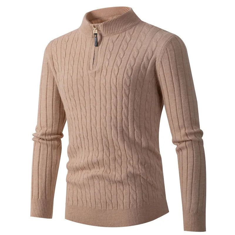 Høst Vintergenser Herre Ensfarget Halv Turtleneck Glidelåsstrikkede Gensere Mote Causal Slim Fit Pullover Herregensere Svart Grå - Grå