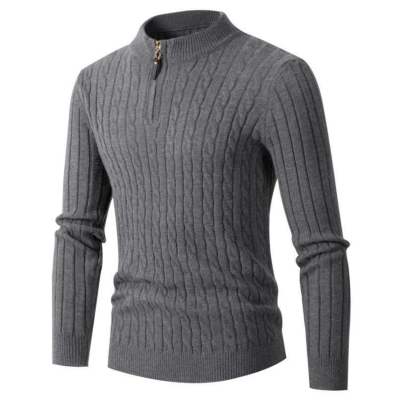 Høst Vintergenser Herre Ensfarget Halv Turtleneck Glidelåsstrikkede Gensere Mote Causal Slim Fit Pullover Herregensere Svart Grå - Grå