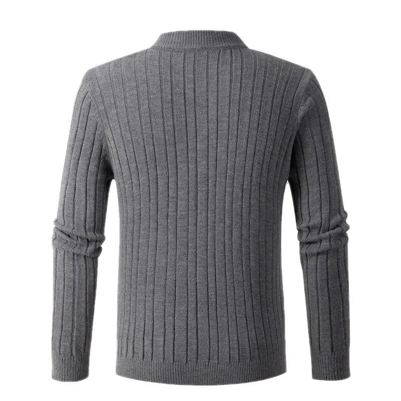 Høst Vintergenser Herre Ensfarget Halv Turtleneck Glidelåsstrikkede Gensere Mote Causal Slim Fit Pullover Herregensere Svart Grå - Grå