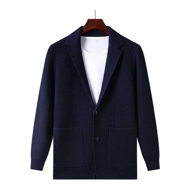 Knit Style Cardigan Menn Slim Fit Genser Casual Solid Coats Jakke Klær - Svart