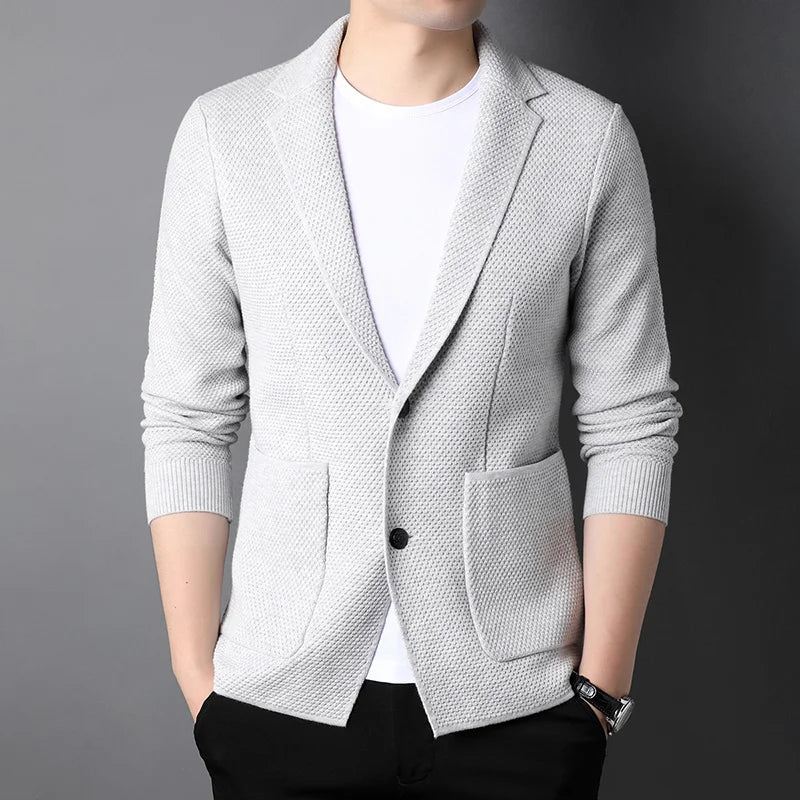 Knit Style Cardigan Menn Slim Fit Genser Casual Solid Coats Jakke Klær - Svart