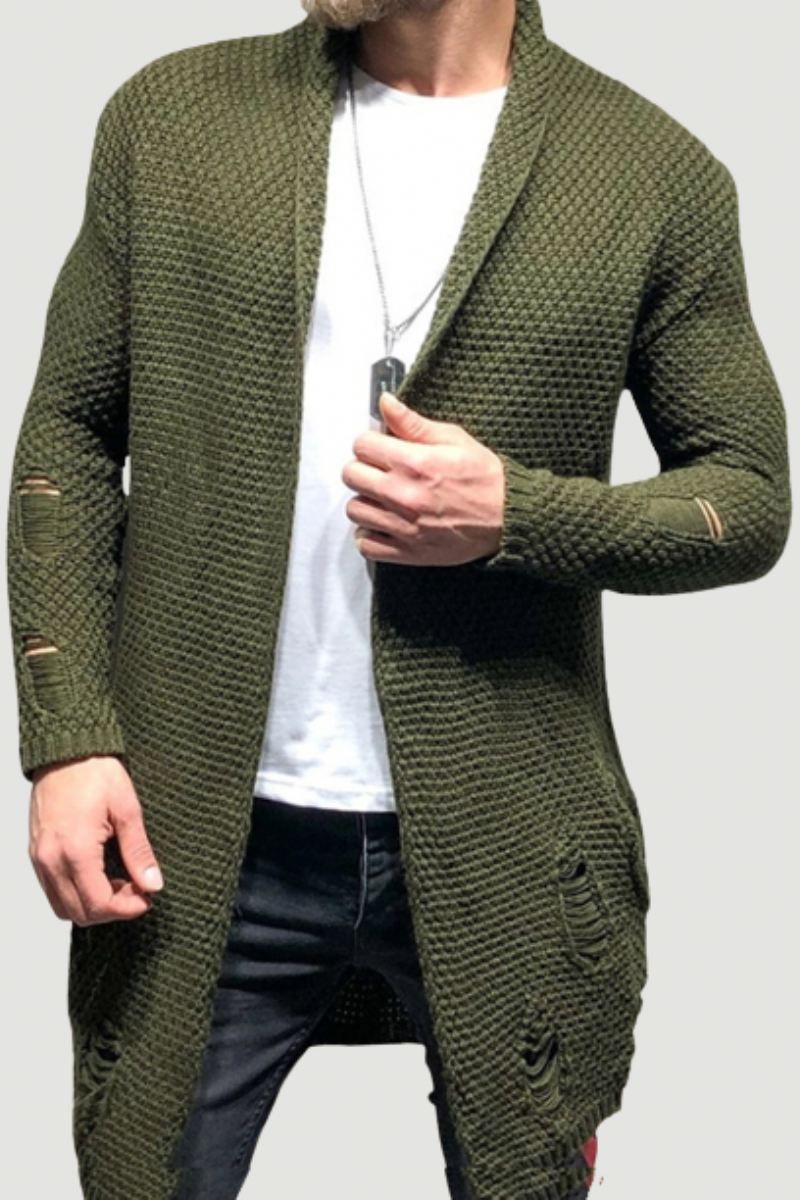 Menn Cardigan Genser Uformell Strikkede Gensere Frakk Overdeler Streetwear Midtlengde Herre Jumper Klær