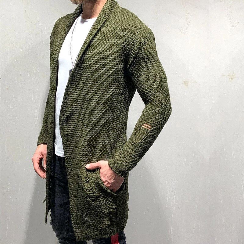 Menn Cardigan Genser Uformell Strikkede Gensere Frakk Overdeler Streetwear Midtlengde Herre Jumper Klær - Marine