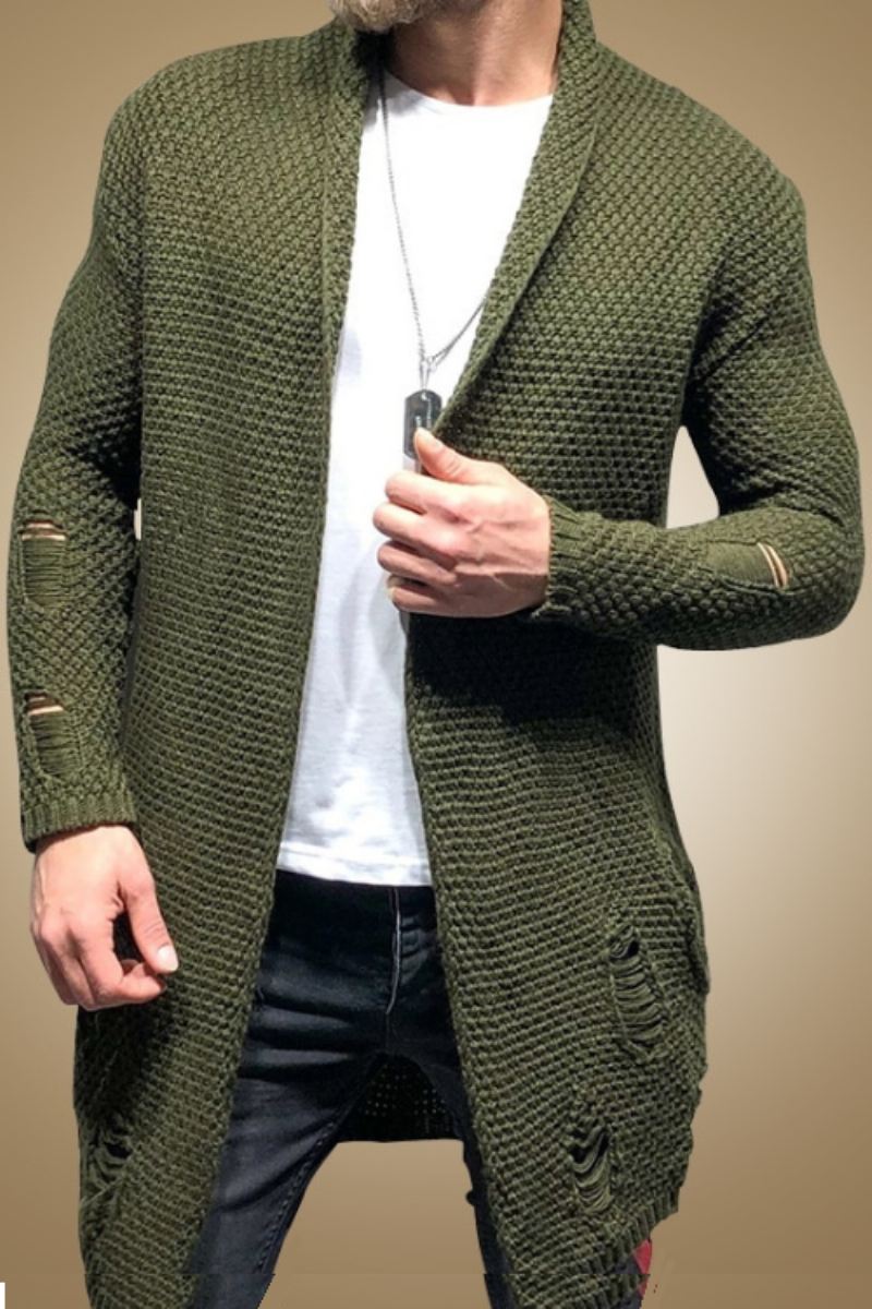 Menn Cardigan Genser Uformell Strikkede Gensere Frakk Overdeler Streetwear Midtlengde Herre Jumper Klær - Marine