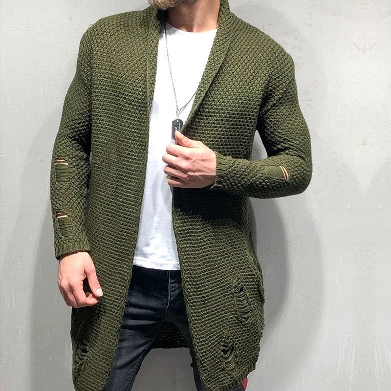 Menn Cardigan Genser Uformell Strikkede Gensere Frakk Overdeler Streetwear Midtlengde Herre Jumper Klær - Marine