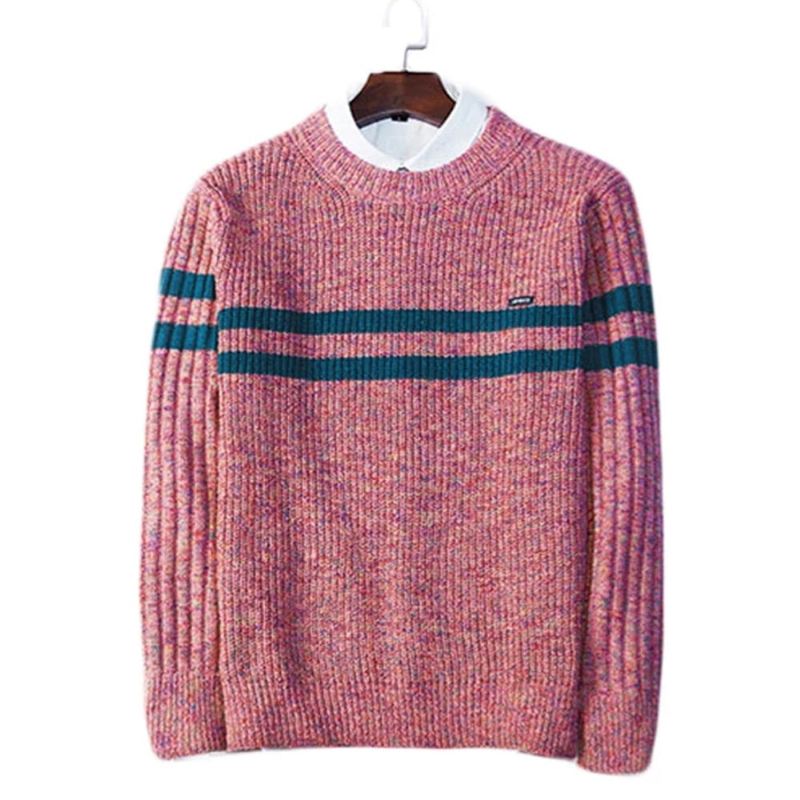 Menn Vintage Strikket Genser Vår Og Høst Mote Stripet Patchwork Topp Uformell Pullover Gensere Herreklær - Rosa