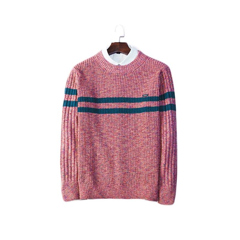 Menn Vintage Strikket Genser Vår Og Høst Mote Stripet Patchwork Topp Uformell Pullover Gensere Herreklær - Rosa