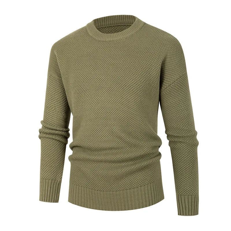 Menns Uformelle Klassiske O-hals Gensere Menn Solid England Style Strikket Genser - Khaki