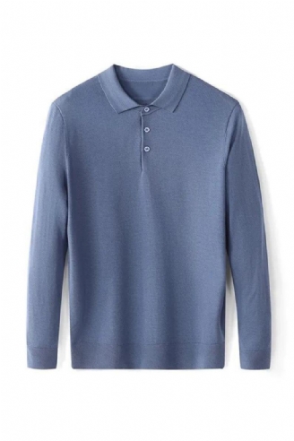 Polo Krage Strikket Genser For Menn Høst Solid Business Casual Ull Gensere