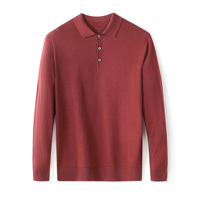 Polo Krage Strikket Genser For Menn Høst Solid Business Casual Ull Gensere - Grå