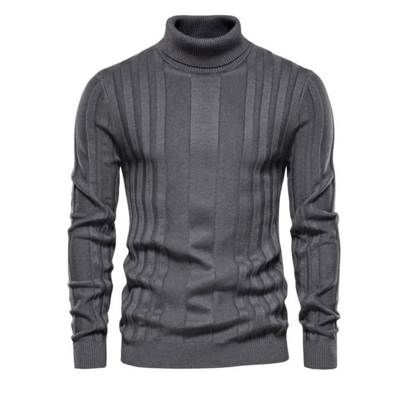 Slim Fit Pullovers Turtleneck Herre Casual Basic Ensfarge Varm Stripete Genser Nye Vintergensere - Brun