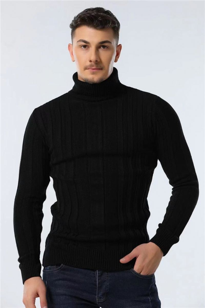 Slim Fit Pullovers Turtleneck Herre Casual Basic Ensfarge Varm Stripete Genser Nye Vintergensere - Brun