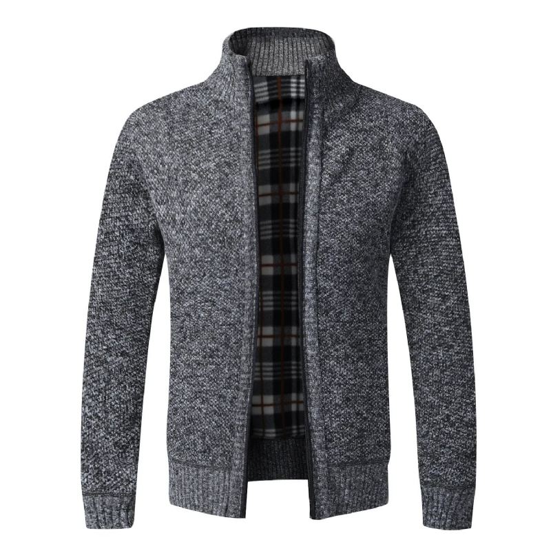 Strikket Cardigan For Menn Vinter Vintage Varme Fleeceklær Over Slim Fit Gensere Yttertøy Kåpe For - Svart