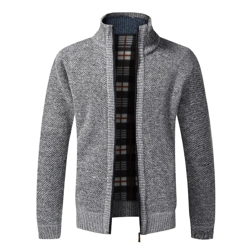 Strikket Cardigan For Menn Vinter Vintage Varme Fleeceklær Over Slim Fit Gensere Yttertøy Kåpe For - Svart