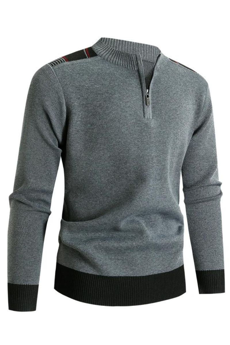 Strikket Genser Menn Slank Glidelås Mock Neck Pullover Causal Solid Herreklær