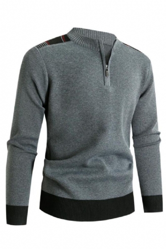 Strikket Genser Menn Slank Glidelås Mock Neck Pullover Causal Solid Herreklær