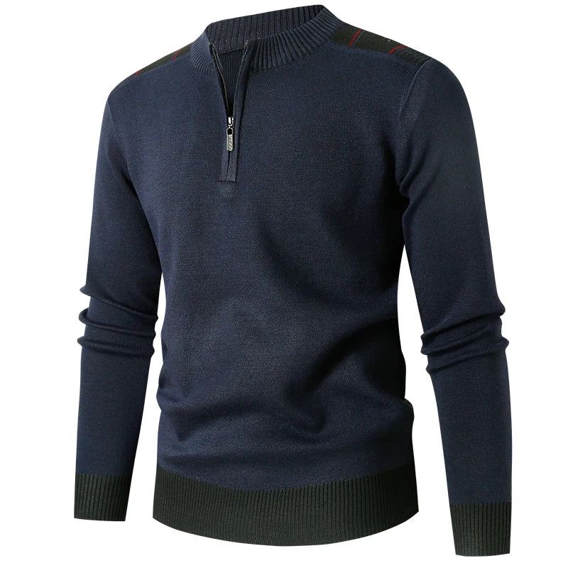 Strikket Genser Menn Slank Glidelås Mock Neck Pullover Causal Solid Herreklær - Rød